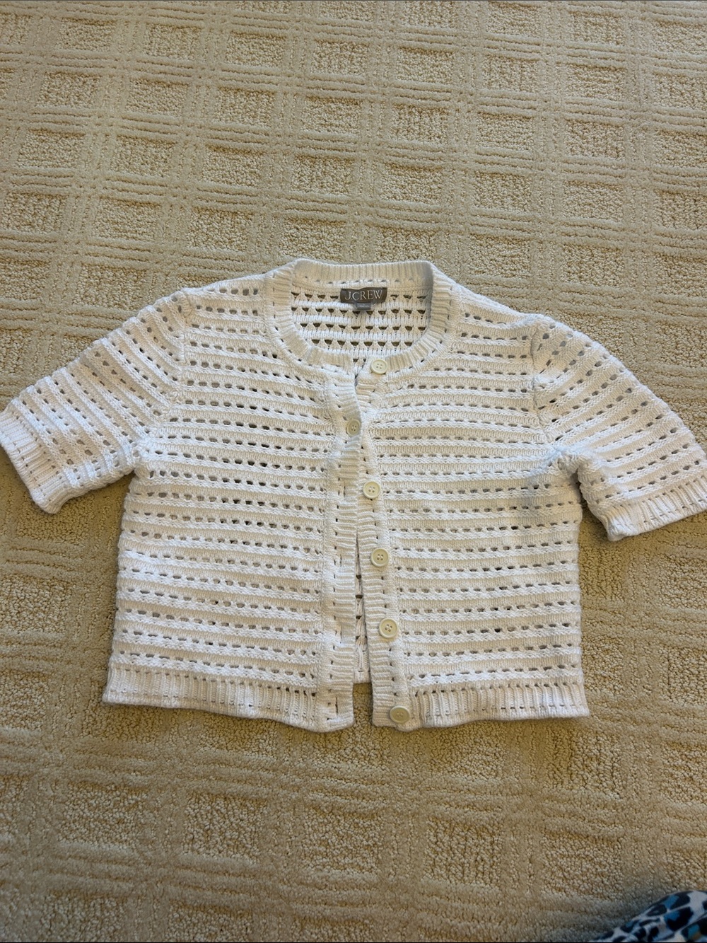 J. Crew Cream Open-Knit Short Sleeve Cardigan